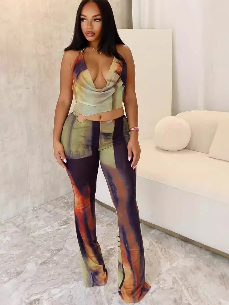 Beyprern Women's Glamours Dreams Jumpsuit Girls Halter Neck Cut - Out O - Rings Tie Dye Rompers Overalls One Piece Outfits Clubwear - EverHype