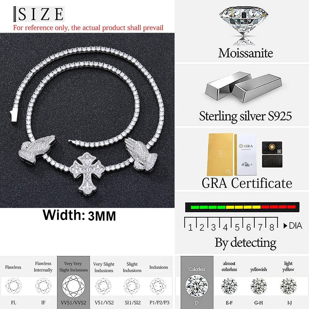 Custom Cross Necklace - VVS Moissanite 925 Silver Iced Out Tennis Chain - EverHype
