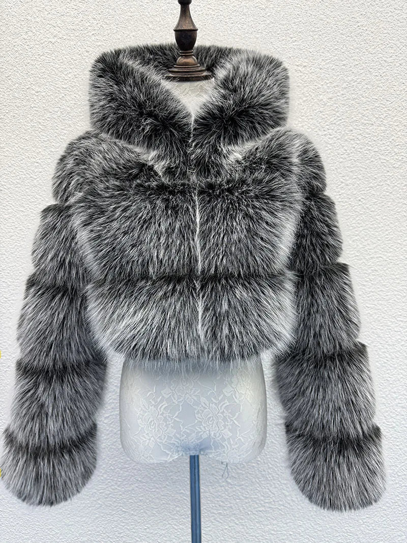 ZADORIN Hooded Short Faux Fur Coat - Sexy Furry Winter Jacket - EverHype