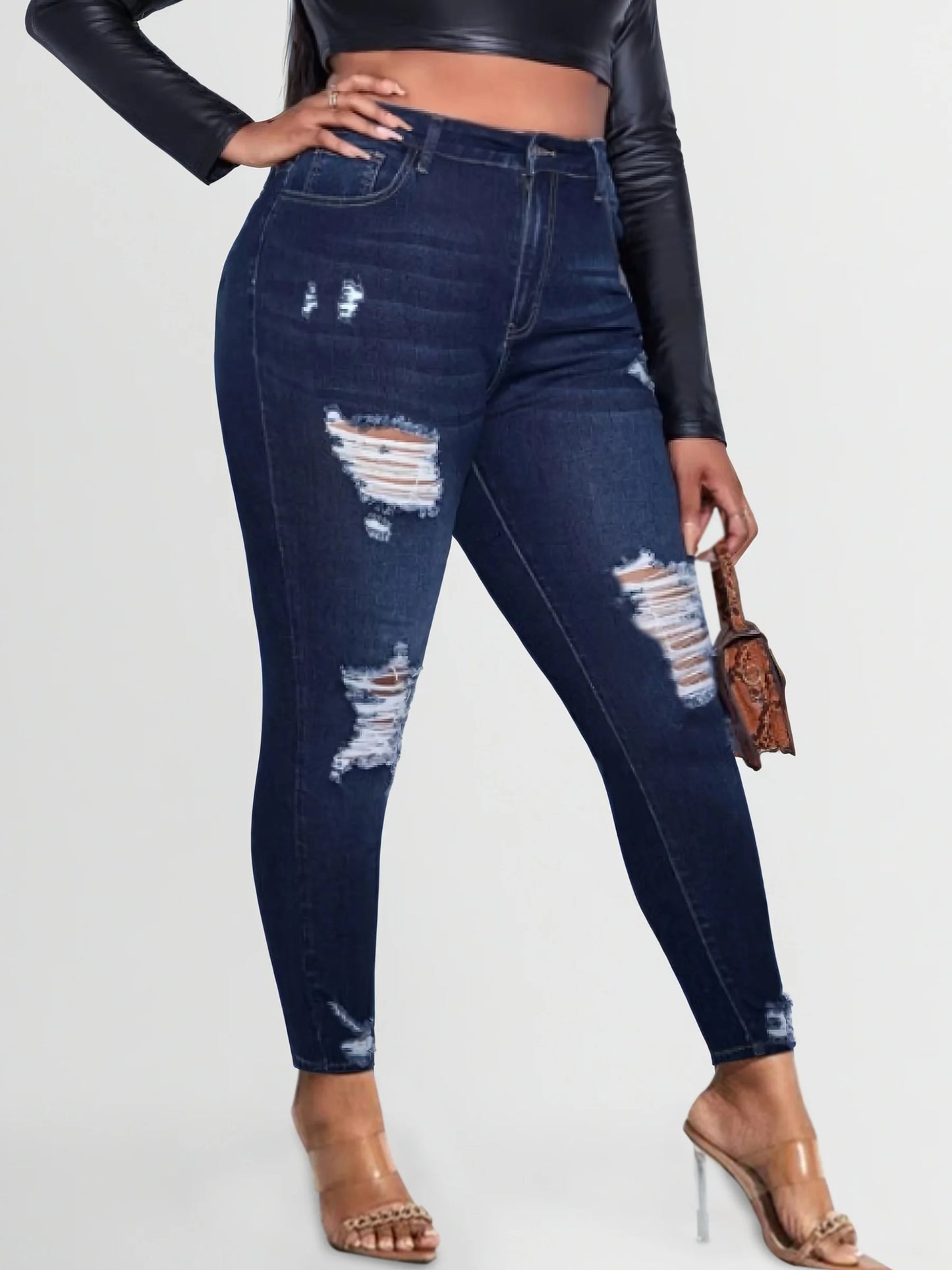 Women's plus size ripped jeans tight hip lifting - EverHype