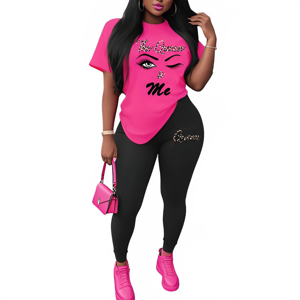 Plus Size Abstract Print T-Shirt & Comfy Pants Set - EverHype