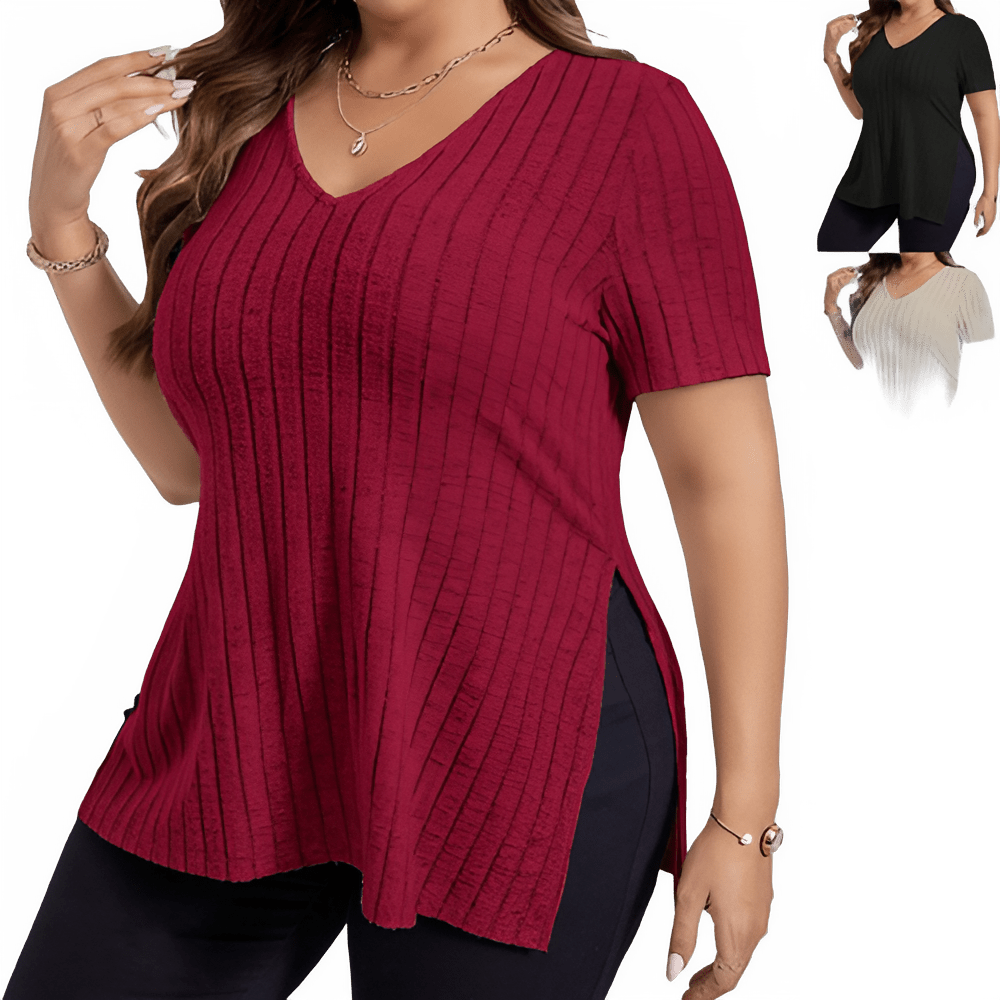 Plus Size V - Neck Striped T-Shirt for Women - EverHype