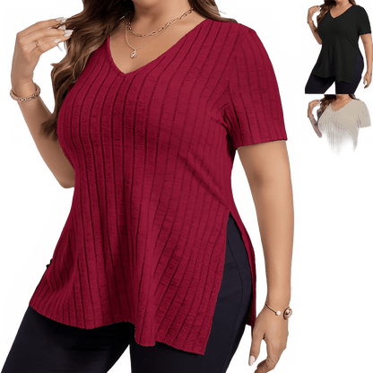 Plus Size V - Neck Striped T-Shirt for Women - EverHype