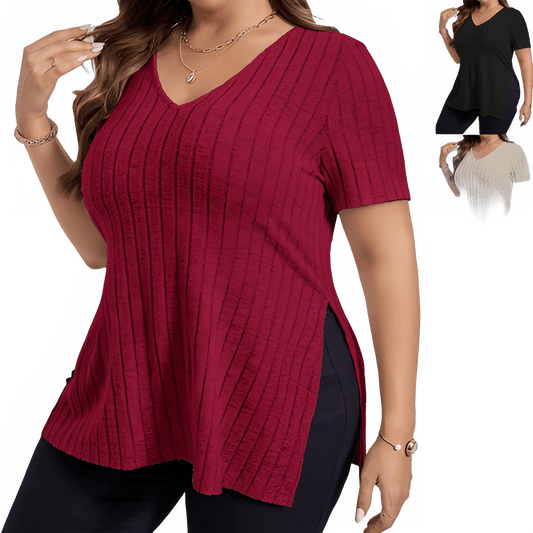 Plus Size V - Neck Striped T-Shirt for Women - EverHype