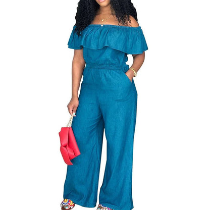 Plus Size Denim Jumpsuit - Sleeveless Shawl Collar Overall | Autumn Fashion - EverHype