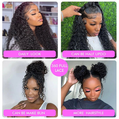 Invisible Strap HD 360 Lace Front Wig Human Hair Deep Curly Precut 360 Full Lace Wig Drawstring Snug Fit Glueless Wig Human Hair - EverHype