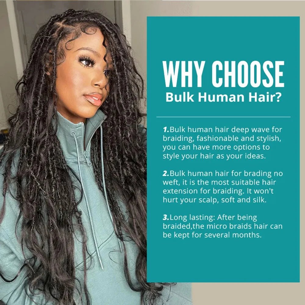 Boho Braids Human Hair Bulk Braiding Hair Water Wave 100% Human Hair Unprocessed Remy Bulk Hair No Weft Bundle Hair For Braiding - EverHype