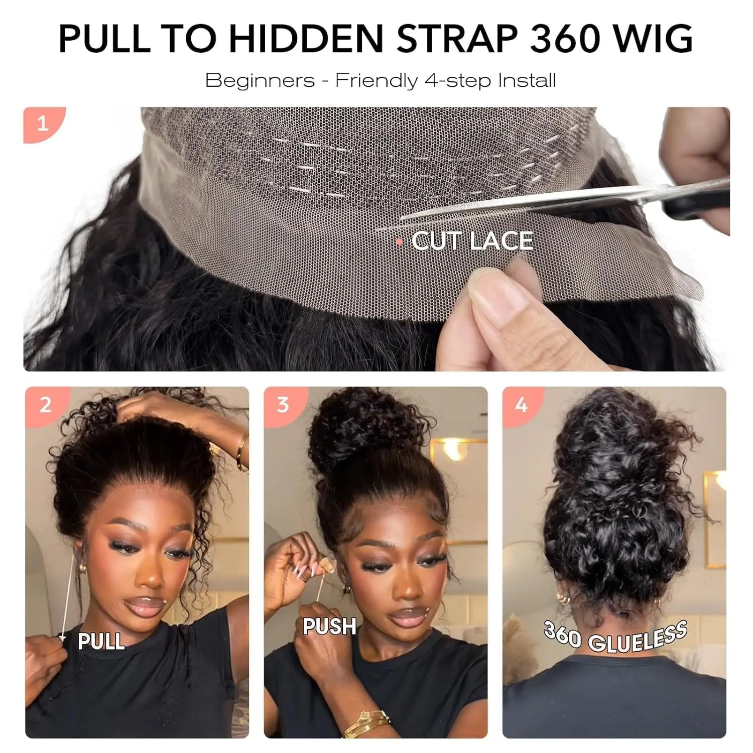 Invisible Strap HD 360 Lace Front Wig Human Hair Deep Curly Precut 360 Full Lace Wig Drawstring Snug Fit Glueless Wig Human Hair - EverHype