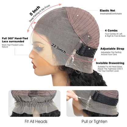 Invisible Strap HD 360 Lace Front Wig Human Hair Deep Curly Precut 360 Full Lace Wig Drawstring Snug Fit Glueless Wig Human Hair - EverHype