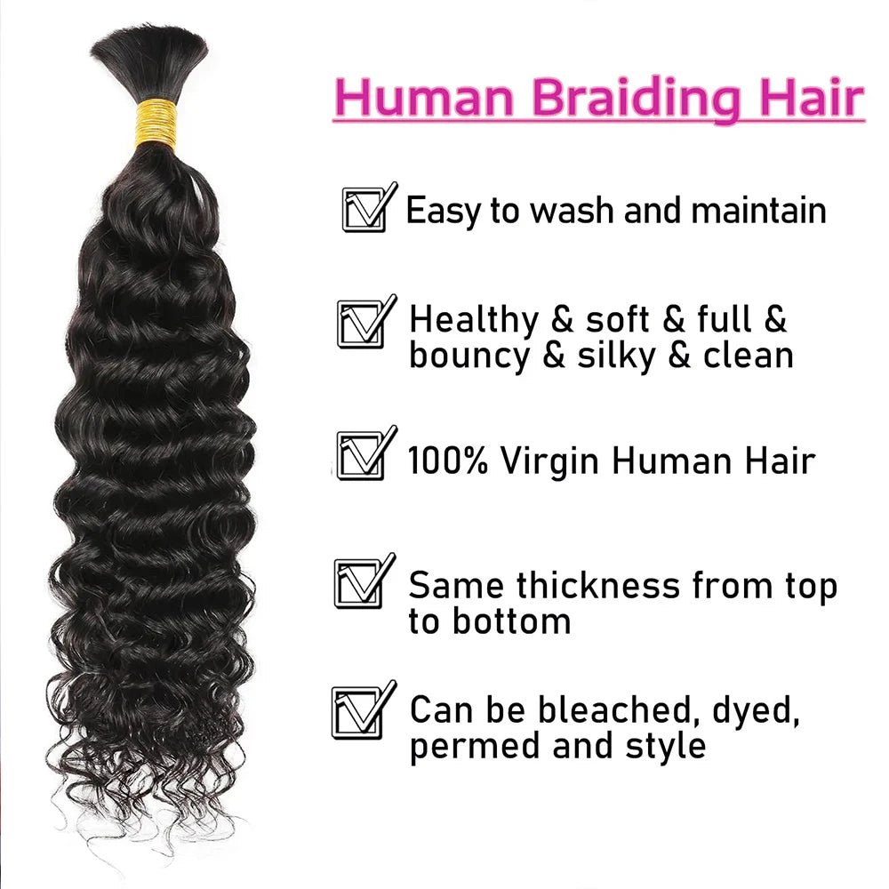 Boho Braids Human Hair Bulk Braiding Hair Water Wave 100% Human Hair Unprocessed Remy Bulk Hair No Weft Bundle Hair For Braiding - EverHype