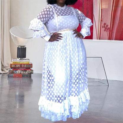 Dress Women Plus Size Sexy Long Dresses Elastic High Waist Transparent Black Mesh Dress Elegance Lace Wholesale Dropshipping - EverHype