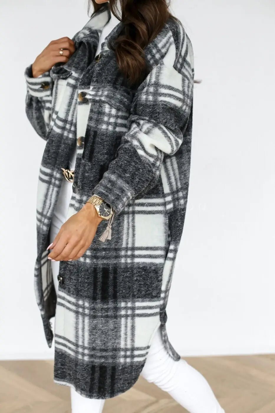 Winter Checked Jacket - Oversized Wool Blend Coat for Women | Warm Outerwear - EverHype