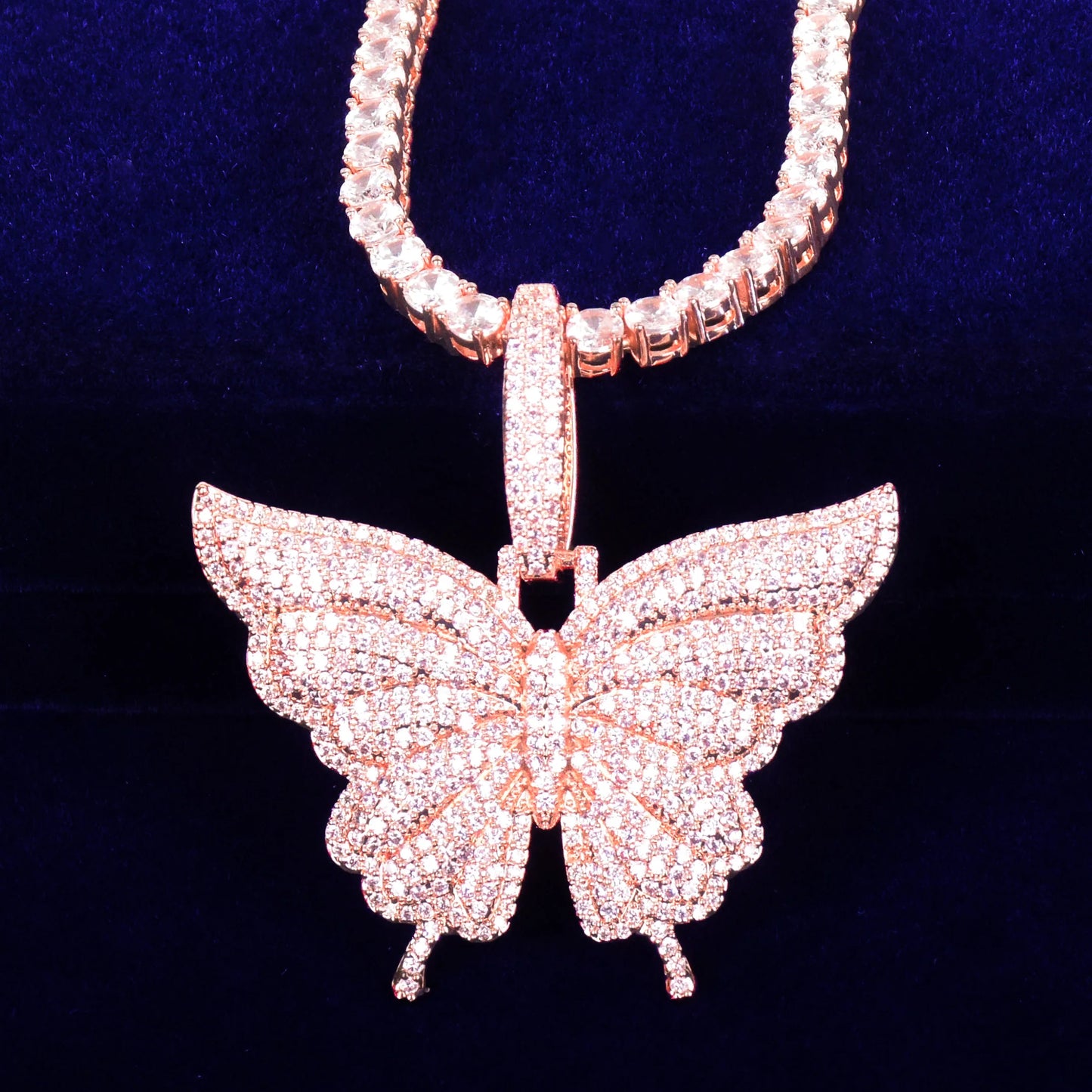 Butterfly Pendant Necklace - Gold Cubic Zirconia Hip Hop Jewelry for women - EverHype