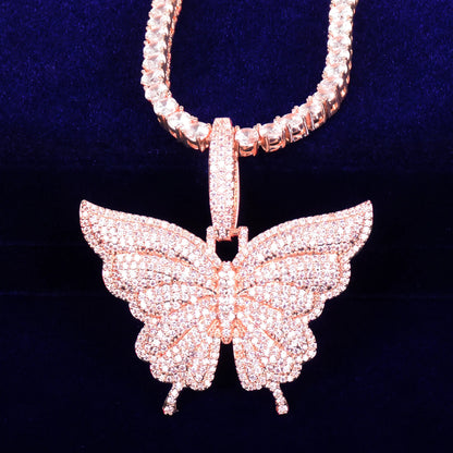 Butterfly Pendant Necklace - Gold Cubic Zirconia Hip Hop Jewelry for women - EverHype