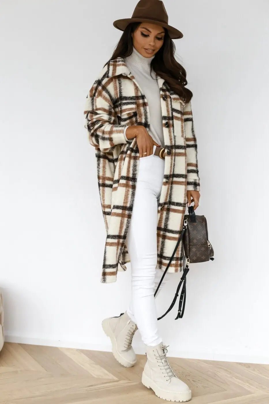 Winter Checked Jacket - Oversized Wool Blend Coat for Women | Warm Outerwear - EverHype