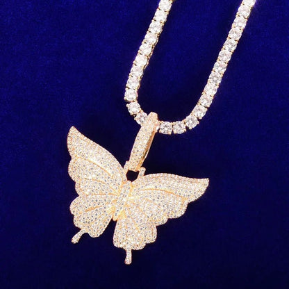 Butterfly Pendant Necklace - Gold Cubic Zirconia Hip Hop Jewelry for women - EverHype