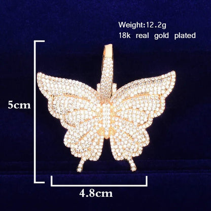 Butterfly Pendant Necklace - Gold Cubic Zirconia Hip Hop Jewelry for women - EverHype