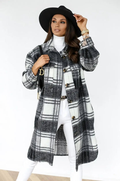 Winter Checked Jacket - Oversized Wool Blend Coat for Women | Warm Outerwear - EverHype