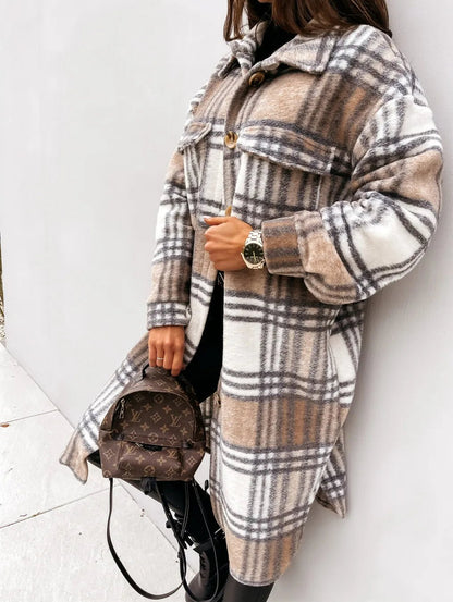 Winter Checked Jacket - Oversized Wool Blend Coat for Women | Warm Outerwear - EverHype