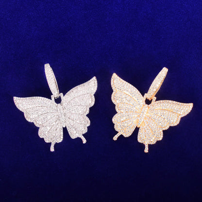 Butterfly Pendant Necklace - Gold Cubic Zirconia Hip Hop Jewelry for women - EverHype