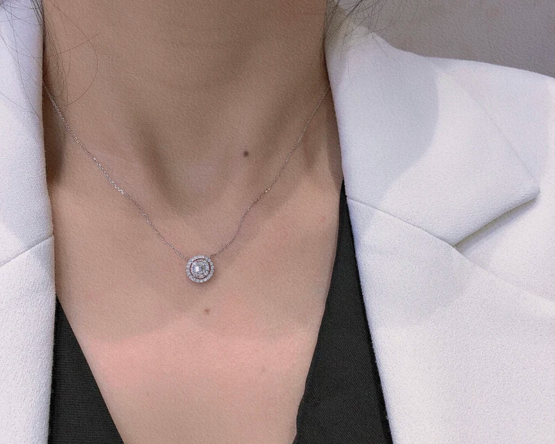 18K White Gold Diamond Pendant Necklace - Natural Diamond Engagement Jewelry - EverHype