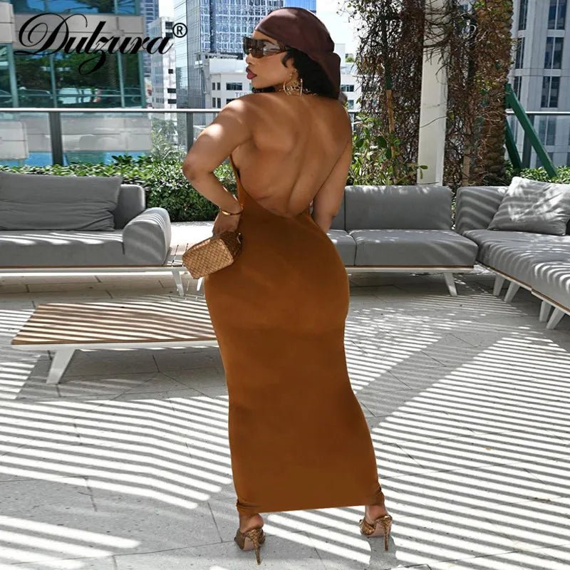 Dulzura Pure Halter V Neck Midi Dress Backless Sleeveless Bodycon Sexy Streetwear Party Elegant Club 2021 Summer Clothes - EverHype