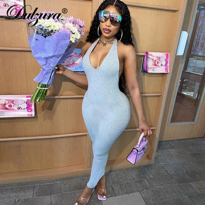 Dulzura Pure Halter V Neck Midi Dress Backless Sleeveless Bodycon Sexy Streetwear Party Elegant Club 2021 Summer Clothes - EverHype