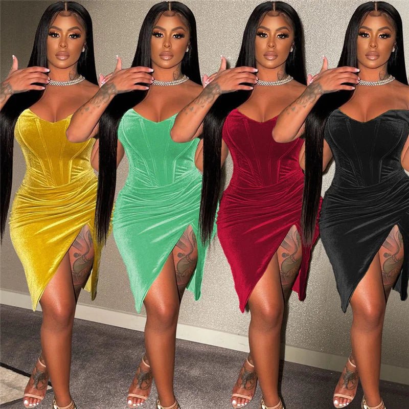 Sexy Velvet Party Dress - Off Shoulder Backless Bodycon Mini Dress | Birthday & Club - EverHype