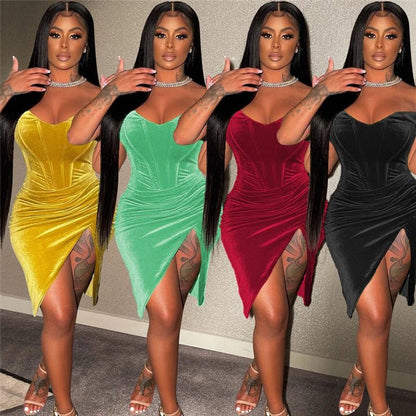 Sexy Velvet Party Dress - Off Shoulder Backless Bodycon Mini Dress | Birthday & Club - EverHype