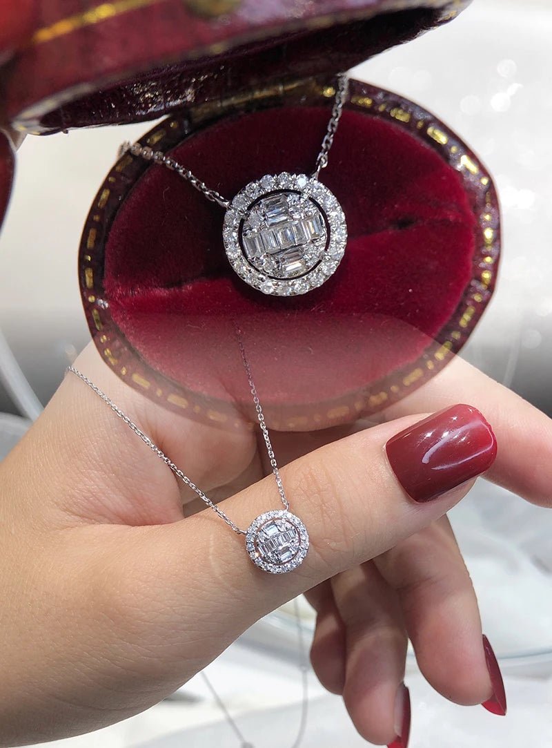 18K White Gold Diamond Pendant Necklace - Natural Diamond Engagement Jewelry - EverHype