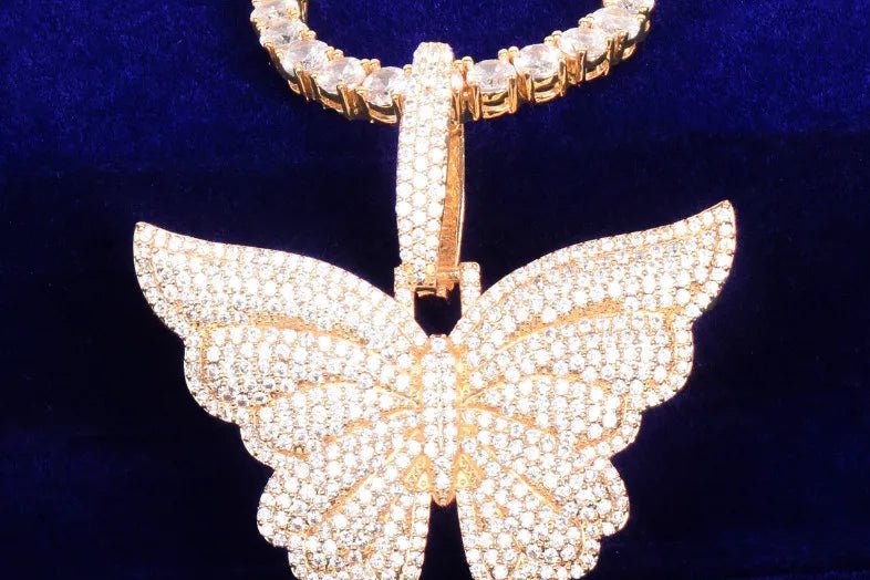 Butterfly Pendant Necklace - Gold Cubic Zirconia Hip Hop Jewelry for women - EverHype