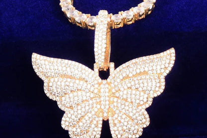 Butterfly Pendant Necklace - Gold Cubic Zirconia Hip Hop Jewelry for women - EverHype