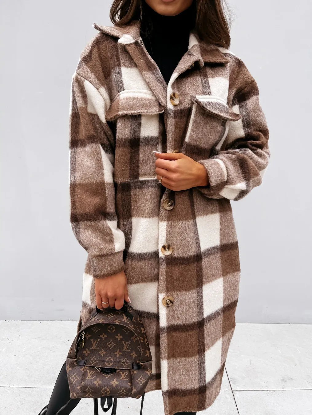 Winter Checked Jacket - Oversized Wool Blend Coat for Women | Warm Outerwear - EverHype