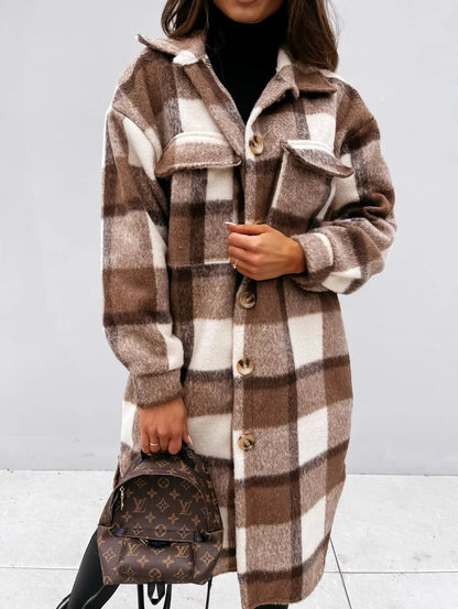Winter Checked Jacket - Oversized Wool Blend Coat for Women | Warm Outerwear - EverHype
