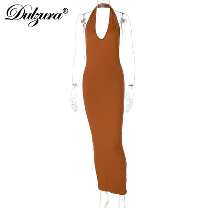 Dulzura Pure Halter V Neck Midi Dress Backless Sleeveless Bodycon Sexy Streetwear Party Elegant Club 2021 Summer Clothes - EverHype
