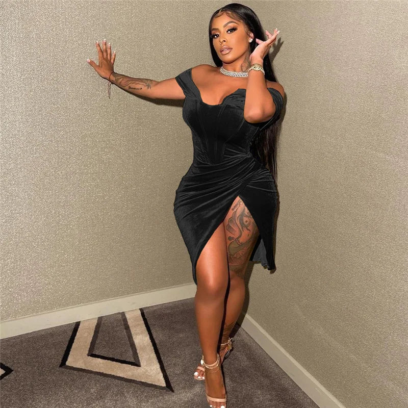 Sexy Velvet Party Dress - Off Shoulder Backless Bodycon Mini Dress | Birthday & Club - EverHype