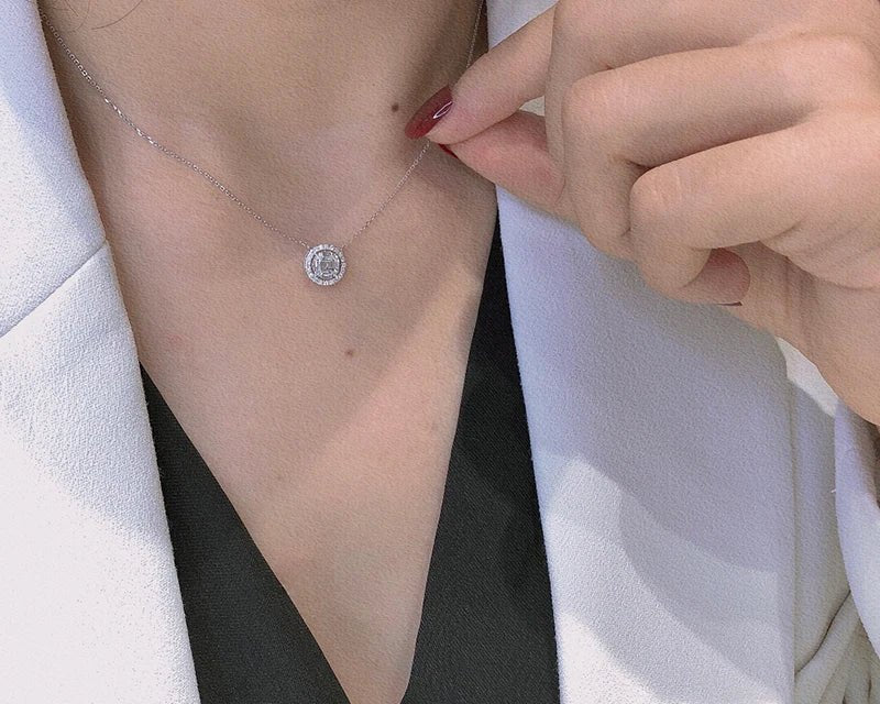 18K White Gold Diamond Pendant Necklace - Natural Diamond Engagement Jewelry - EverHype