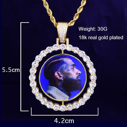 Custom Photo Necklace - Rotating Double - Sided Medallion Pendant for Men - EverHype