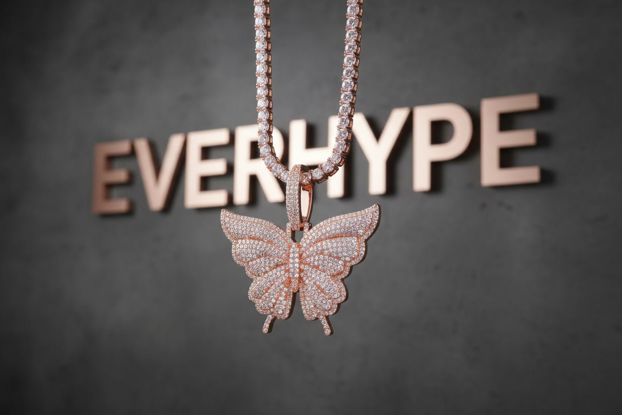 Butterfly Pendant Necklace - Gold Cubic Zirconia Hip Hop Jewelry for women - EverHype
