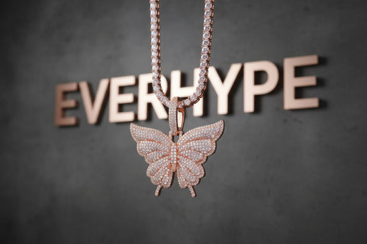 Butterfly Pendant Necklace - Gold Cubic Zirconia Hip Hop Jewelry for women - EverHype