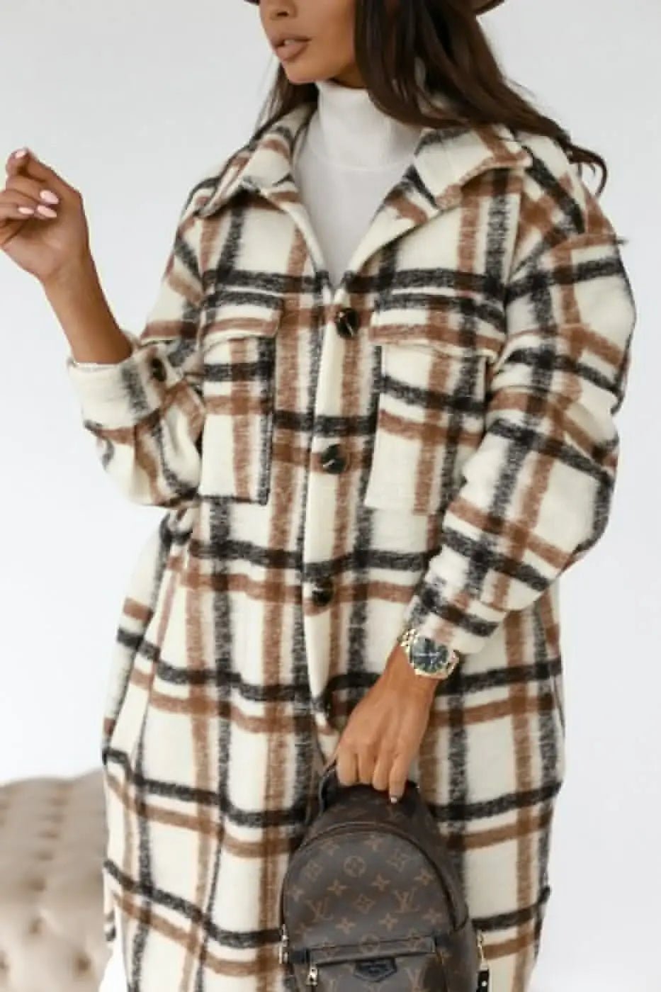 Winter Checked Jacket - Oversized Wool Blend Coat for Women | Warm Outerwear - EverHype