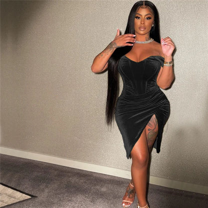 Sexy Velvet Party Dress - Off Shoulder Backless Bodycon Mini Dress | Birthday & Club - EverHype