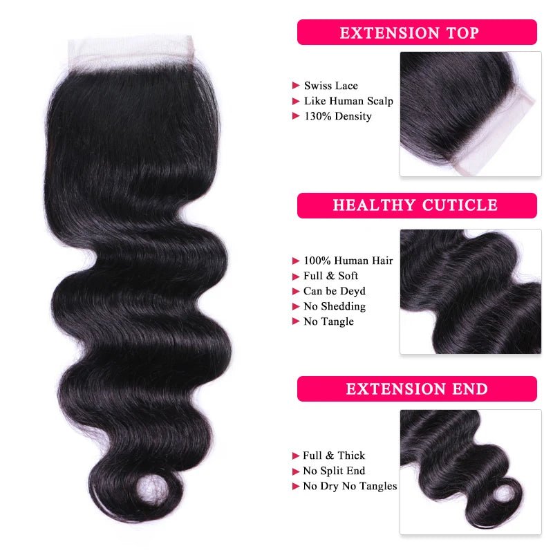 Cambodian Body Wave Bundles With Closure - HD Lace 100% Raw Human Hair - EverHype