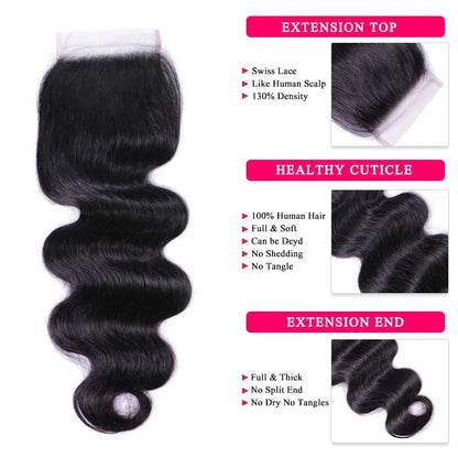 Cambodian Body Wave Bundles With Closure - HD Lace 100% Raw Human Hair - EverHype