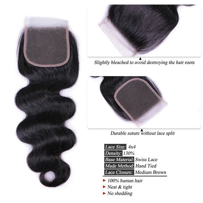 Cambodian Body Wave Bundles With Closure - HD Lace 100% Raw Human Hair - EverHype