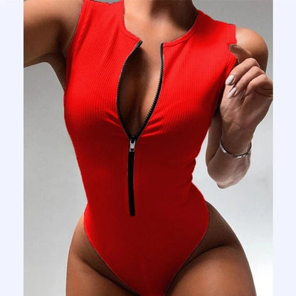 Zipper Bodysuit Sexy Bodysuit Women's Fashion Bodycon Body Basic Top Sleeveless Summer Bodysuit Jumpsuit One Piece Dropshipping - EverHype