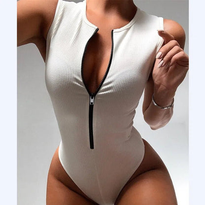 Zipper Bodysuit Sexy Bodysuit Women's Fashion Bodycon Body Basic Top Sleeveless Summer Bodysuit Jumpsuit One Piece Dropshipping - EverHype