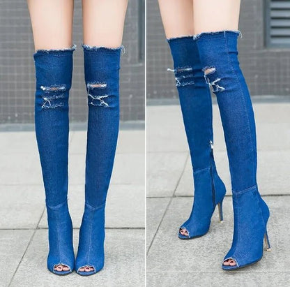 New Boots Women Thigh High Boots 2021 Winter Women Boots High Heels Women Shoes Tassel Jean Boot Ladies Shoes Good Service zo0 - EverHype
