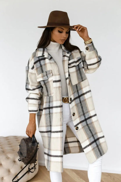 Winter Checked Jacket - Oversized Wool Blend Coat for Women | Warm Outerwear - EverHype