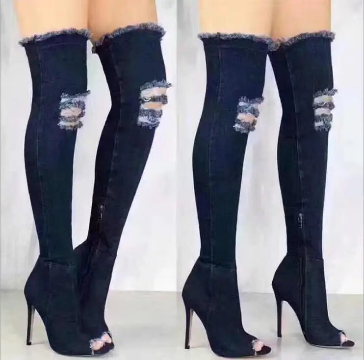 New Boots Women Thigh High Boots 2021 Winter Women Boots High Heels Women Shoes Tassel Jean Boot Ladies Shoes Good Service zo0 - EverHype